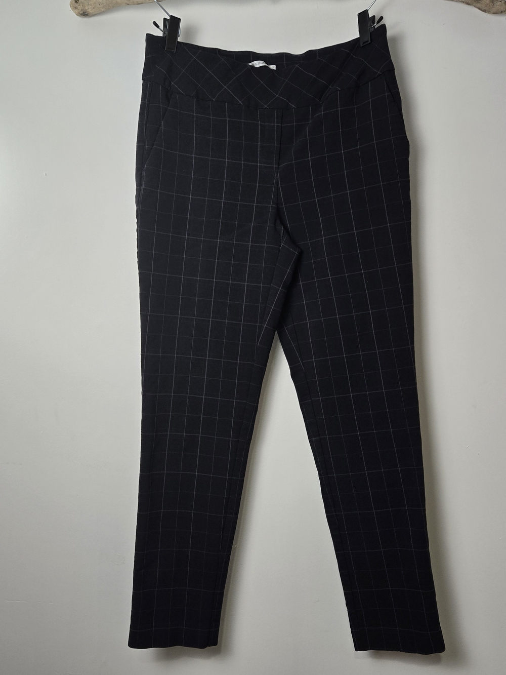 Black Windowpane / Ponstripe Checks Stretch Trousers - Women